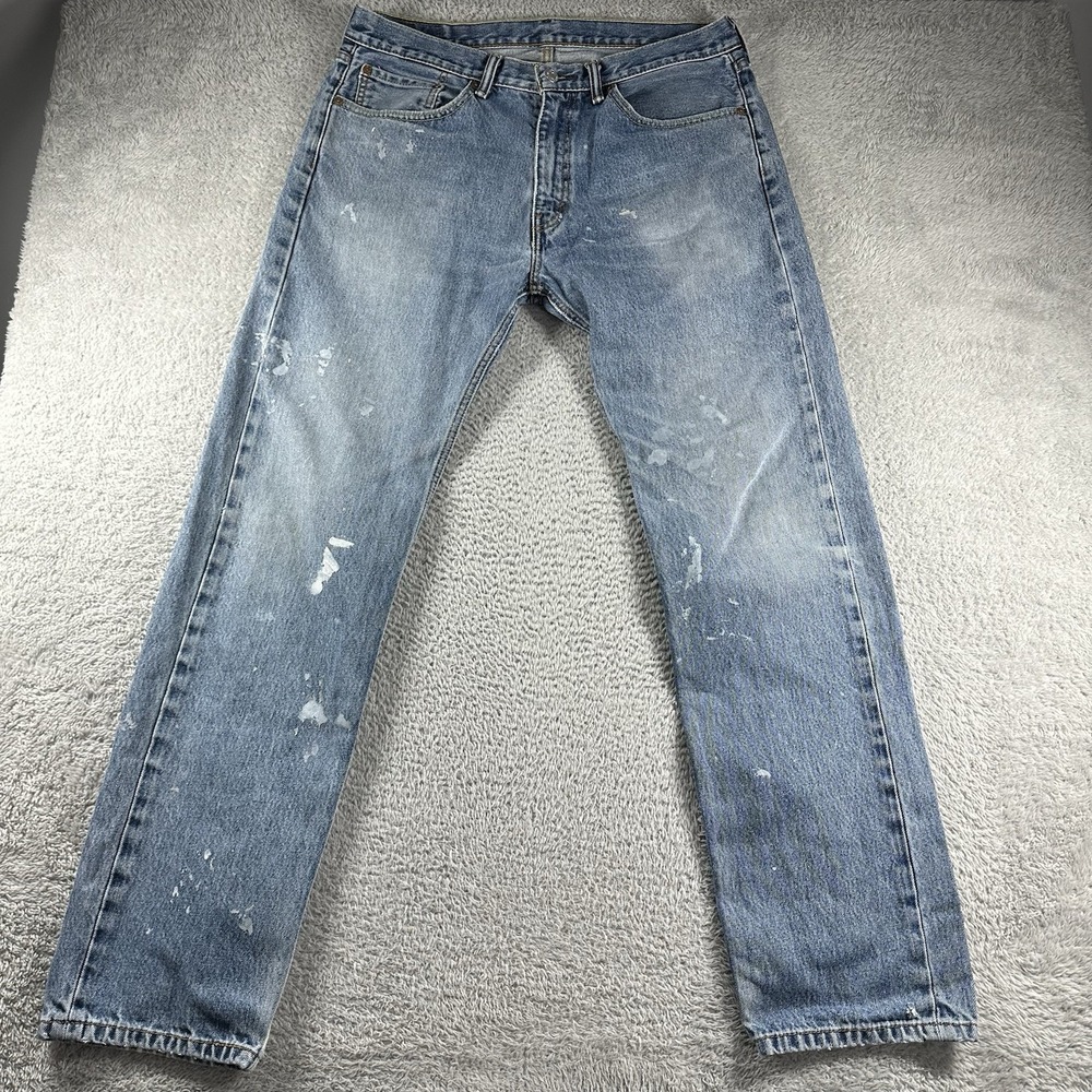 Levi's 505 Jeans Mens 36x34 Blue Paint Stain Artist Art Distress Painter
